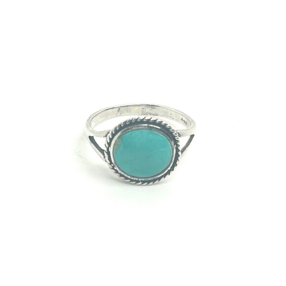 VINTAGE STERLING SILVER RING TURQUOISE STONE ROUND ROPE SETTING SOUTHWESTERN 6 - Picture 1 of 13